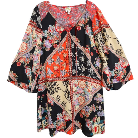 Nwot Anthropologie Fig and Flower Boho Split Bell Longsleeve Blk - Picture 1 of 17